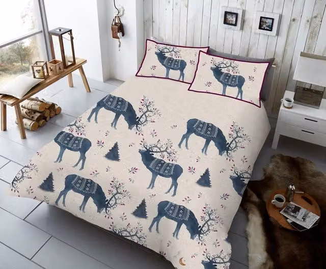 Smart Living Christmas Printed Polycotton Duvet Cover and Pillowcases in Blue, W/D/H: 200 x 200 cm with Pillowcases 50 x 75 cm