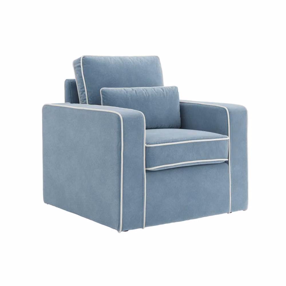 Wyld Haus Moose Retro Blue Velvet Upholstered Armchair – 2
