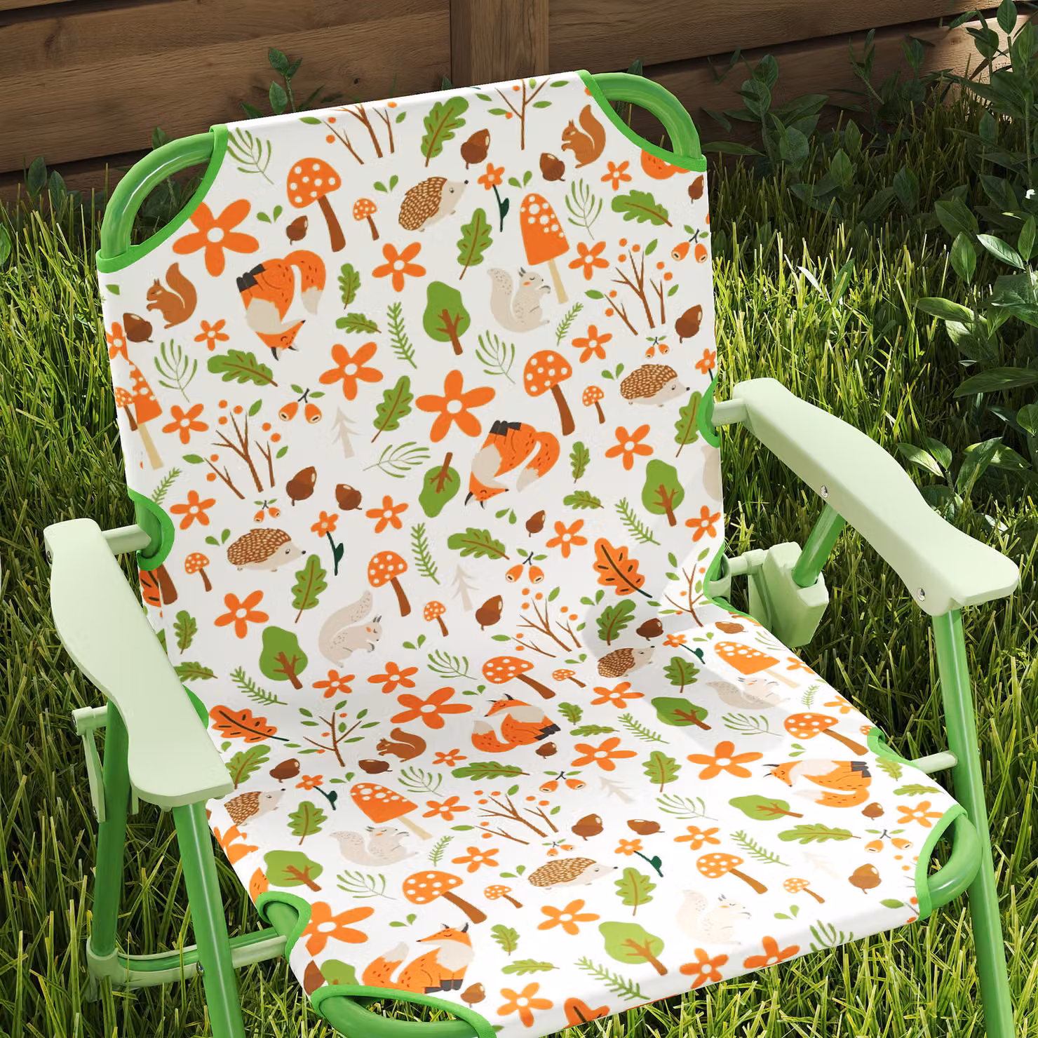 AIYAPLAY Kids Garden Table and Chair Set with Adjustable Parasol, 4 Pieces, Fox Pattern, Green – 5
