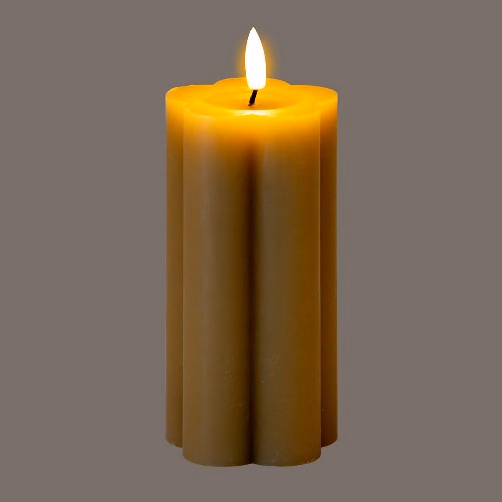 Lemon Pavilion Natural Glow LED Pillar Candle, Stone/Beige, H x W x D: 15 x 7 x 7 cm – 2