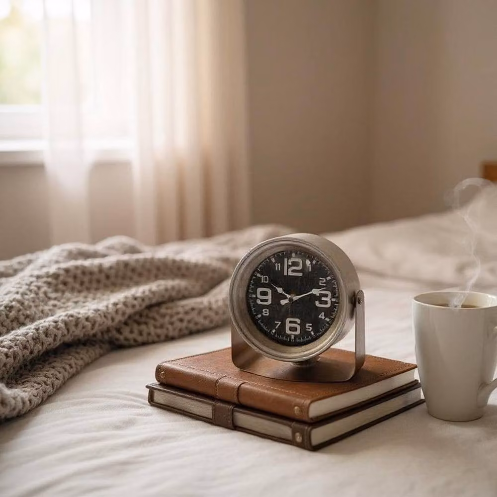 Minster Round Analog Tabletop Clock in Silver, W: 21 cm, H: 20 cm, D: 7 cm – 3