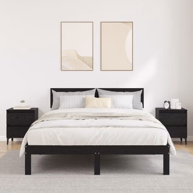 Berkfield Home Set of 2 Black Oak Bedside Cabinets, W: 40 cm, D: 35 cm, H: 50 cm