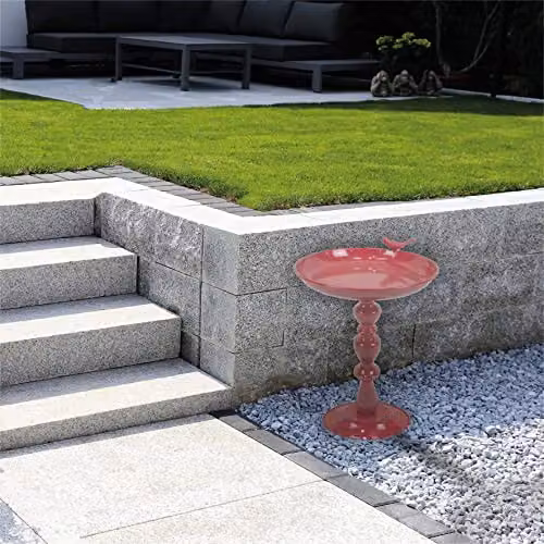 St Helens Home & Garden Red Metal Ornamental Pedestal Bird Bath, W/D/H: 21 x 23 x 37 cm – 3