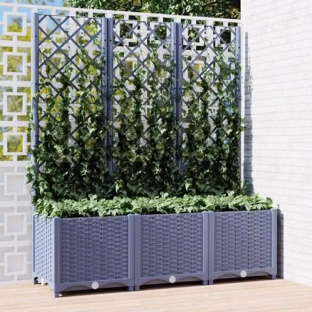 Berkfield Home Garden Planter with Trellis in Dark Grey, W/D/H: 120 x 40 x 136 cm – 1