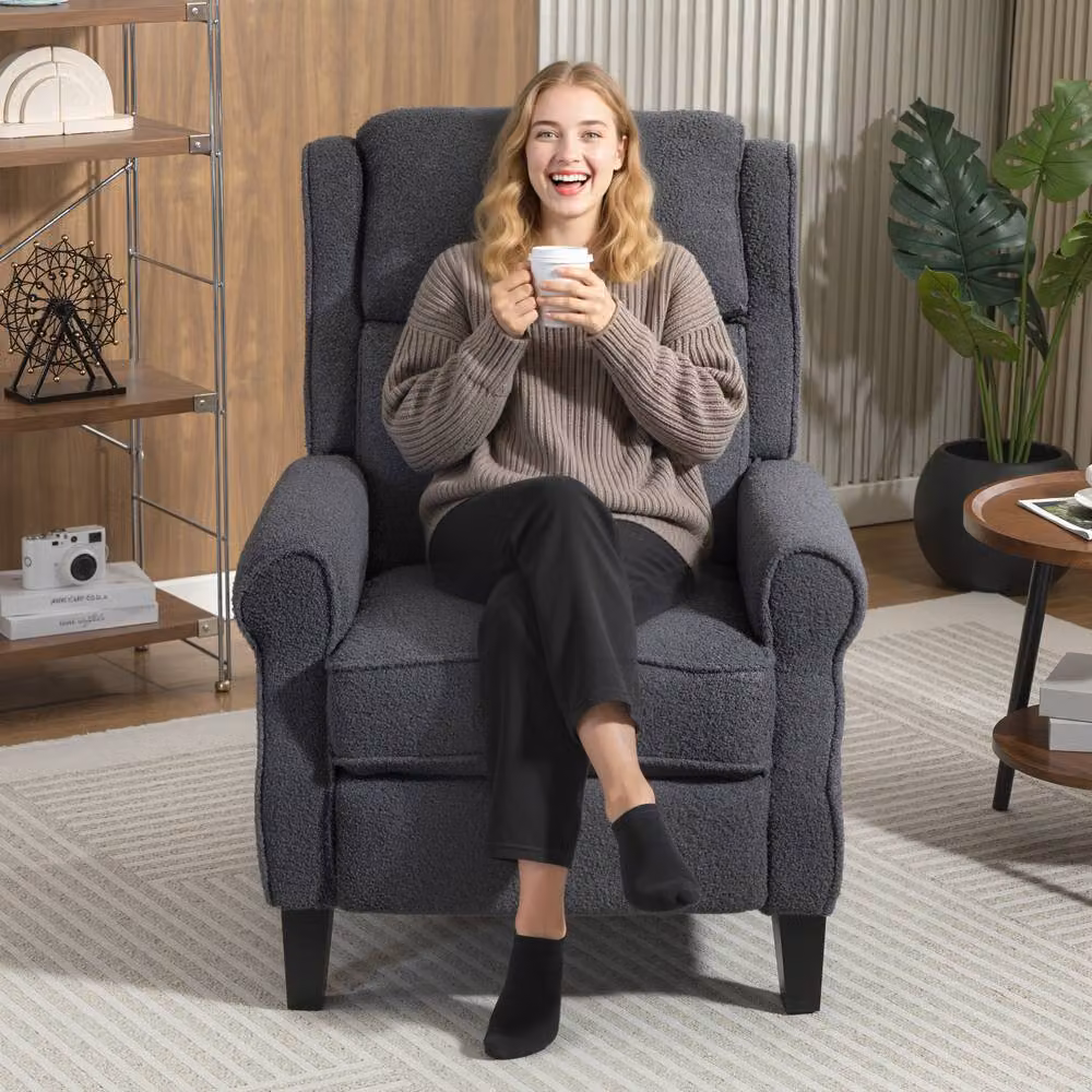 STILVORA Grey Fabric Recliner Armchair with Integrated Footrest and Metal Frame – 9
