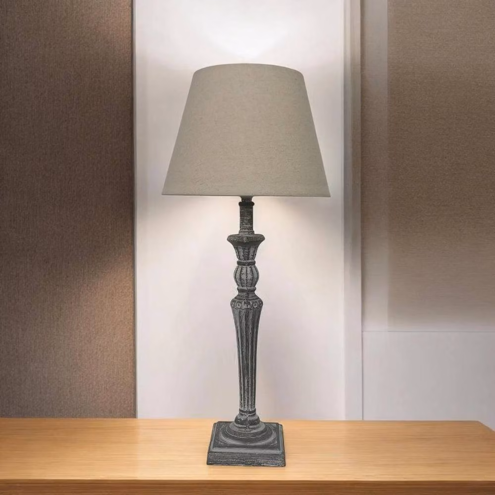 FORGEVIO Shabby Chic Wooden Table Lamp in Grey and Beige, Height: 58 cm – 3