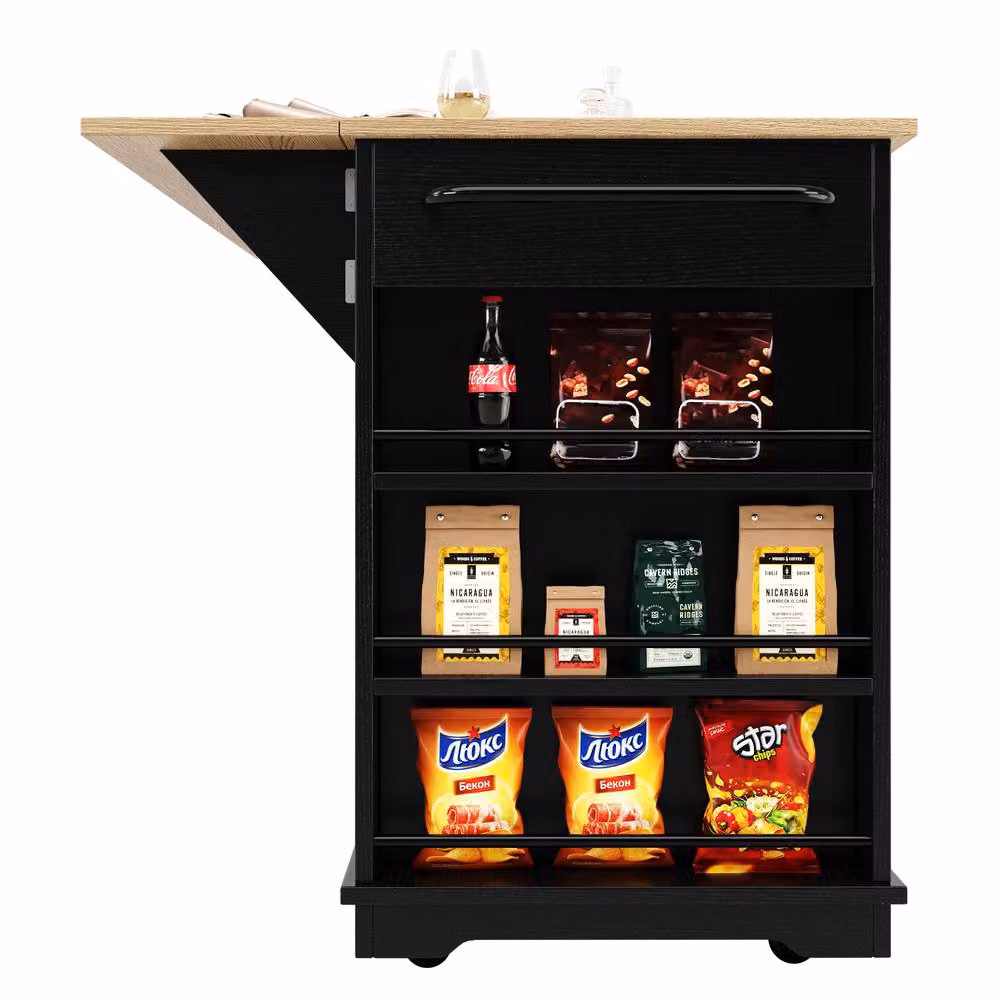 Merax Rolling Kitchen Island Storage Trolley with Glass Doors and 3 Drawers in Black, W/D/H: 91.7 x 60.0 x 151.5 cm – 7