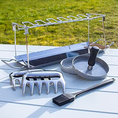 Valiant BBQ and Smoker Accessory Set in Metallic Silver with Stainless Steel and Silicone Tools – 2