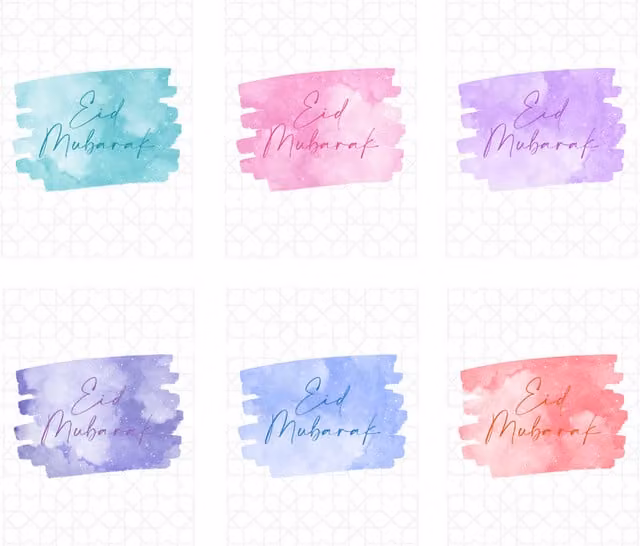 Peacock Supplies Eid Mubarak Greeting Cards in White and Multicolour Watercolour Paper