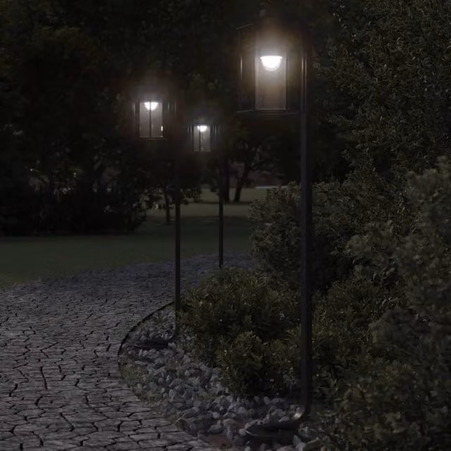 Berkfield Home Set of 3 Black Stainless Steel Outdoor Floor Bollard Lamps, Height: 100 cm – 1