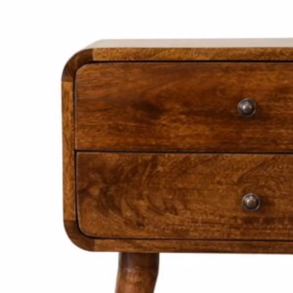 Wyld Haus Ostuni Curved Mango Wood Bedside Table in Brown with 2 Drawers – 3