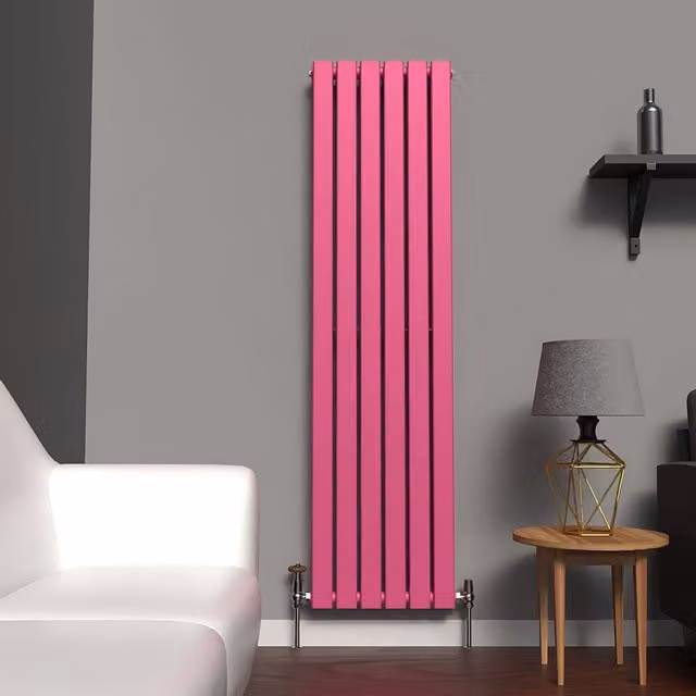 Lux Heat Flat Coloured Vertical Radiator in Pink, H 160 cm x W 42 cm