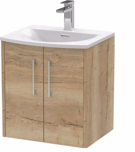 Balterley Winshill 2 Door Wall Hung Vanity Basin Unit, Light Oak, Brown, Width: 50 cm