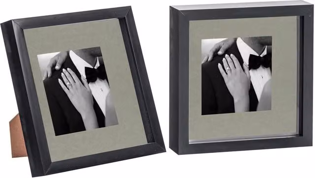 Nicola Spring 2 Piece Black Square 3D Shadow Box Photo Frame Set with Glass Aperture – 2