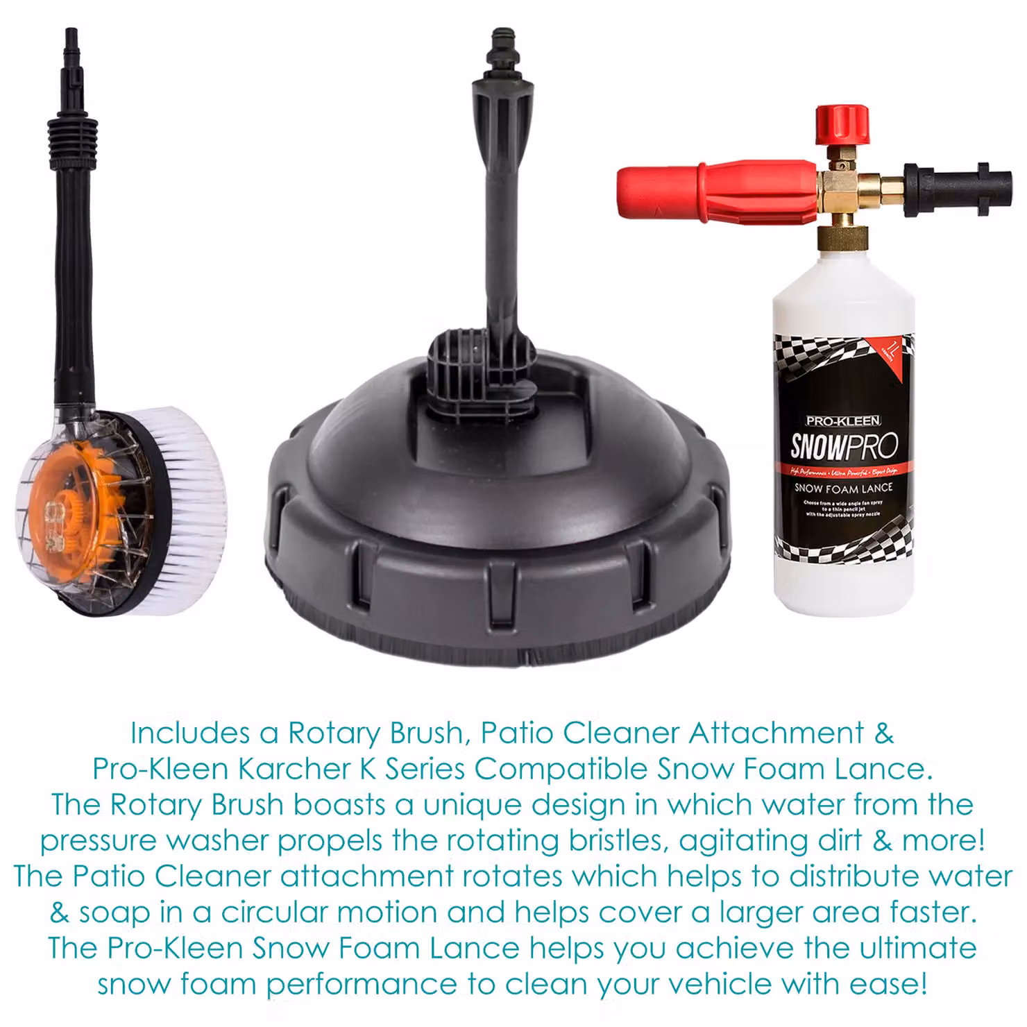 ProKleen Pressure Washer in Black with Rotary Brush, Patio Cleaner and Karcher K Series Snow Foam Lance – 5