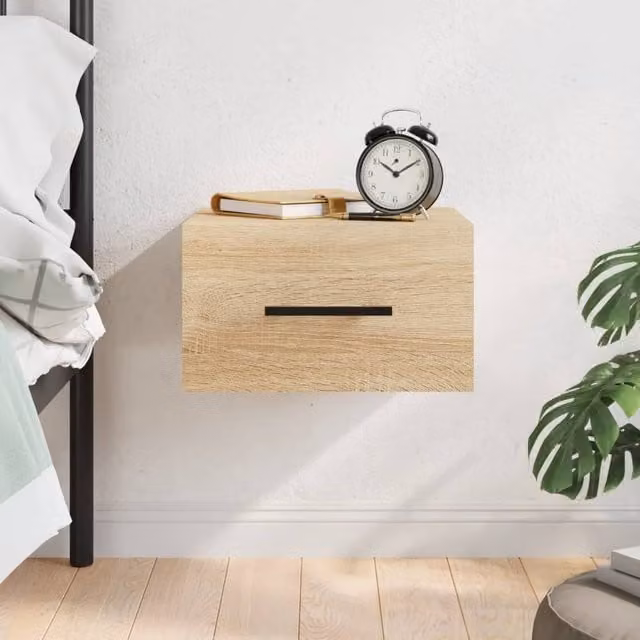 Berkfield Home Wall-mounted Bedside Cabinet in Sonoma Oak, Brown, W/D/H: 35 x 35 x 20 cm