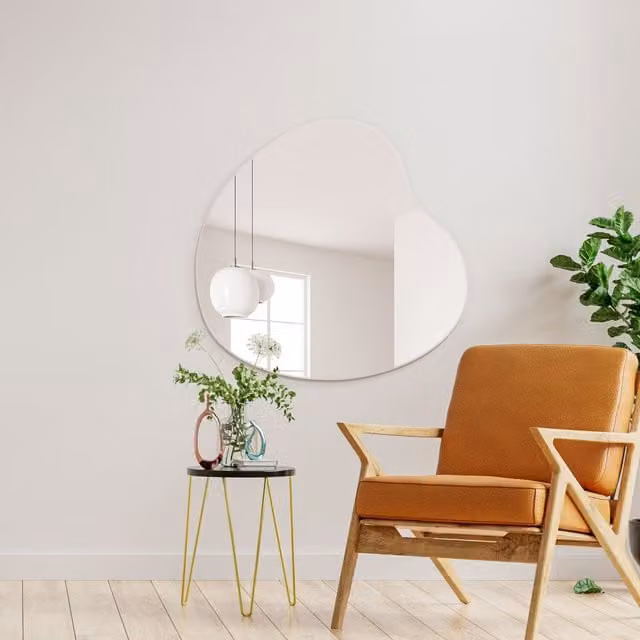 MirrorOutlet Modern Organic Pebble Wall Mirror in Silver and Black