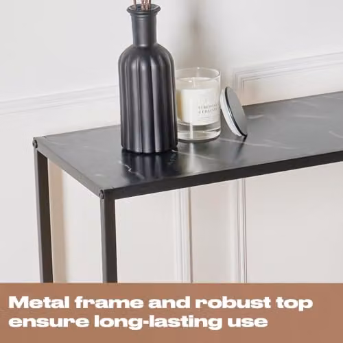 OHS Black Marble Look Console Table with Metal Frame, W: 76 cm, D: 56 cm, H: 26 cm – 4