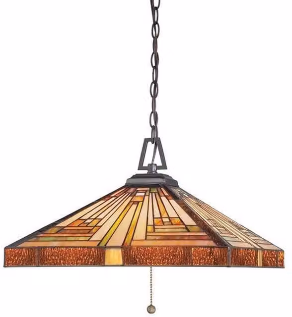 Elstead Stephen 3 Light Tiffany Ceiling Pendant in Vintage Bronze with Multicolour Glass