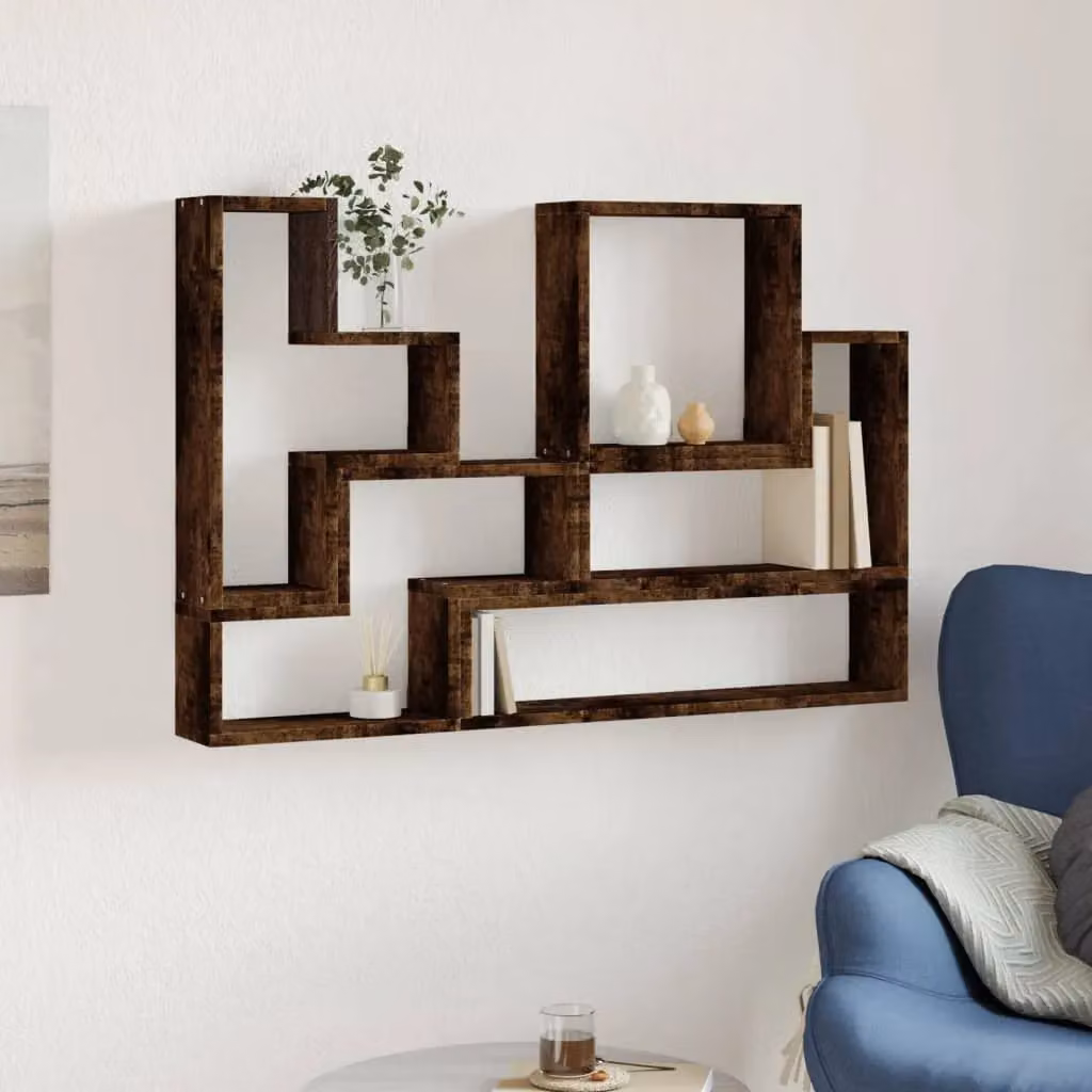 Berkfield Home Wall Mounted Cube Shelf in Smoked Oak Brown, W/D/H: 96 x 12 x 64 cm – 3