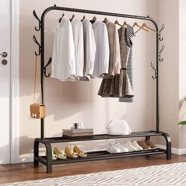 EONLION Black Metal Clothes Rail and Shoe Rack with Matt Finish, W: 50 cm