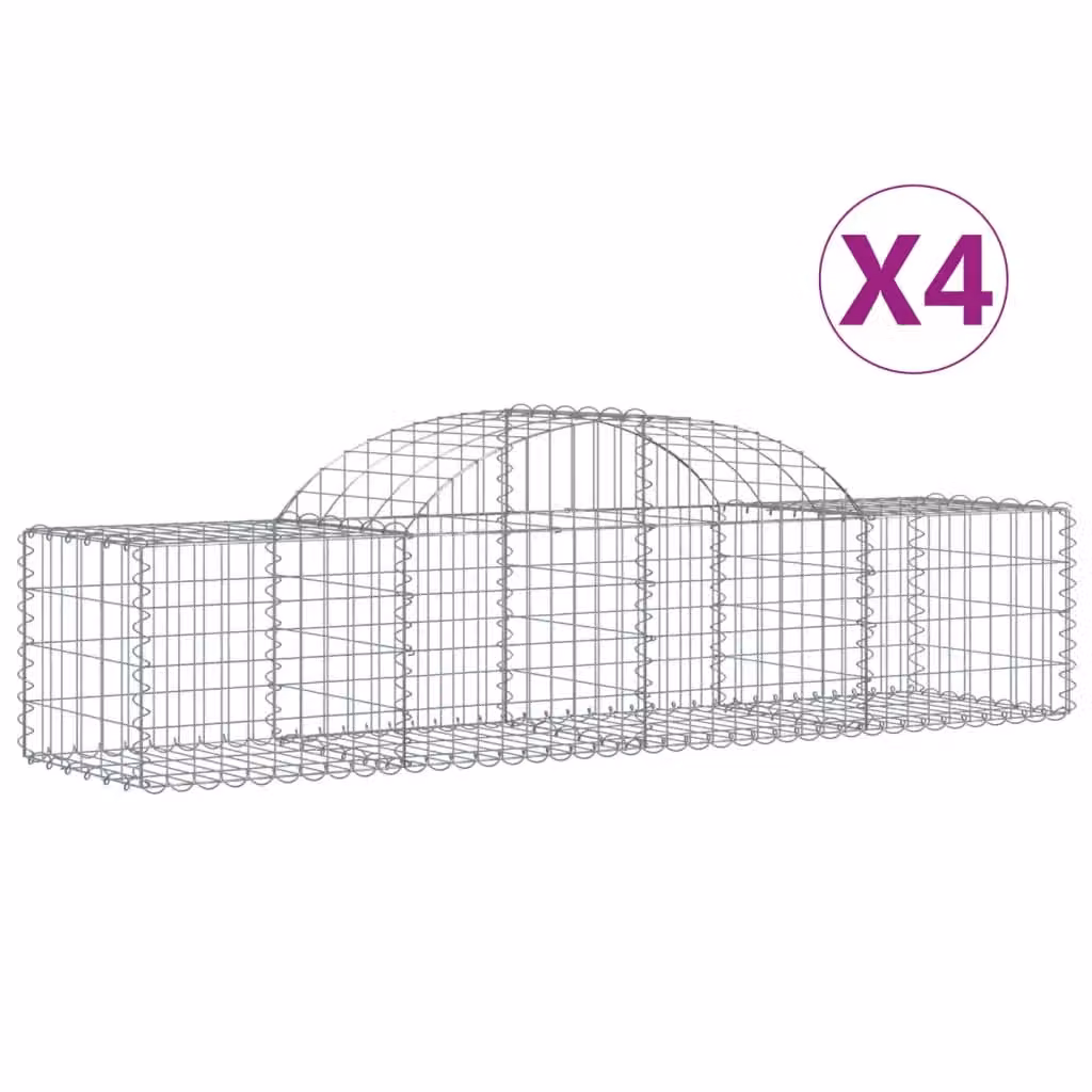 Berkfield Home Arched Gabion Baskets, 4 Piece Set, Silver Galvanised Steel, W: 200 cm, D: 50 cm, H: 40-60 cm – 2