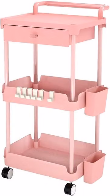 Kelvenix 3-Tier Metal Storage Trolley on Wheels in Matt Pink, W/D/H: 33.0 x 37.0 x 76.0 cm