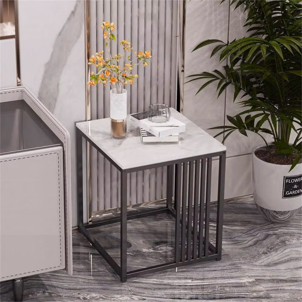 VOGREX Modern White Ceramic and Metal Marble Coffee Table, Rectangular W/D/H: 110 x 35 x 35 cm – 4