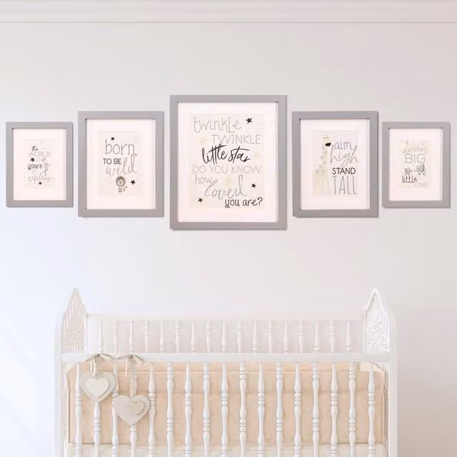 Marco Paul Set of 5 Scandinavian Animal Illustration Framed Nursery Wall Prints in Grey and White