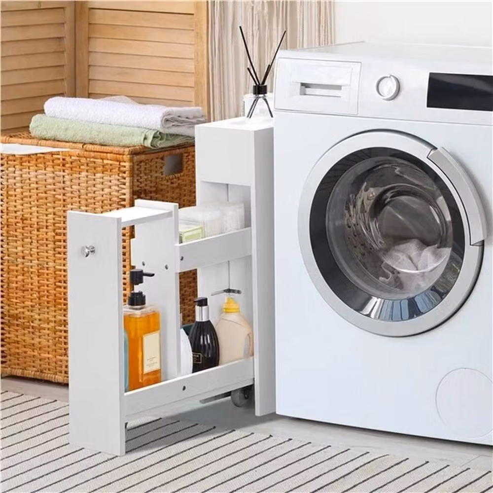 KORVIXA Slim Freestanding Bathroom Storage Cabinet in White, W: 90 cm, H: 75 cm – 3