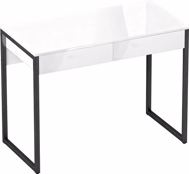 HOMCOM Modern High Gloss Writing Desk with Drawers, White, W: 100.0 cm, D: 18.6 cm, H: 75.0 cm – 1