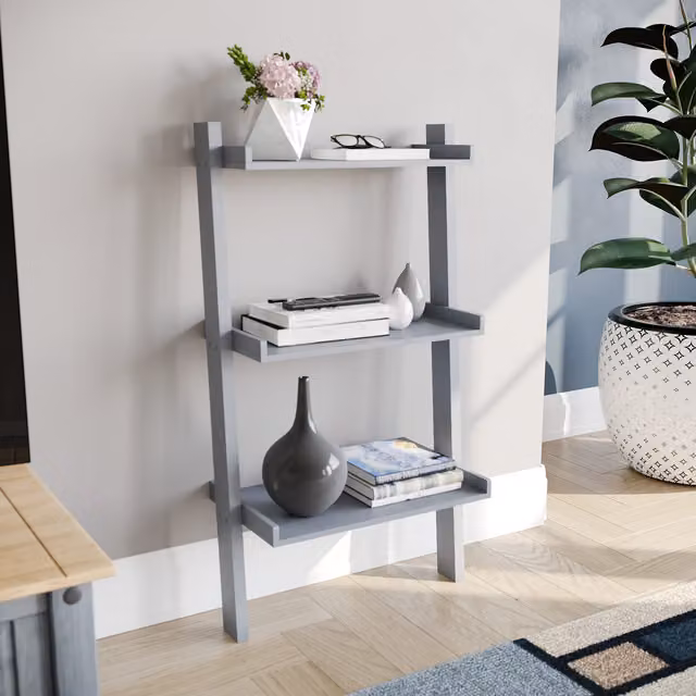 Vida Designs York 3 Tier Ladder Bookcase in Grey