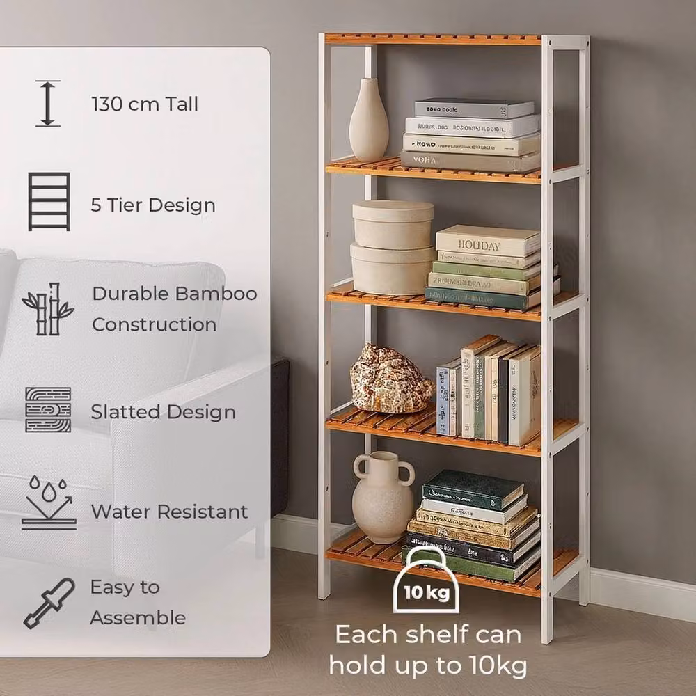 FORGEVIO Bamboo Multi-Purpose Storage Rack with Adjustable Shelves, Natural White – 3