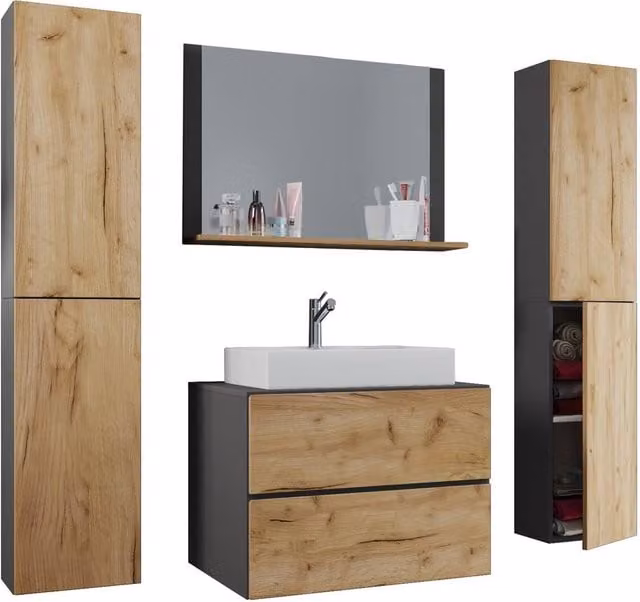 VCM Lendas XL 5-piece washbasin set in brown and multicolour – 1