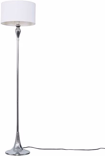 ValueLights Faulkner Spindle Chrome Floor Lamp with White Fabric Shade – 1