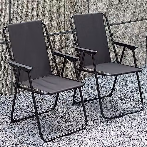Gr8 Garden Portable Folding Chair in Black with Armrests and Textilene Fabric – 2