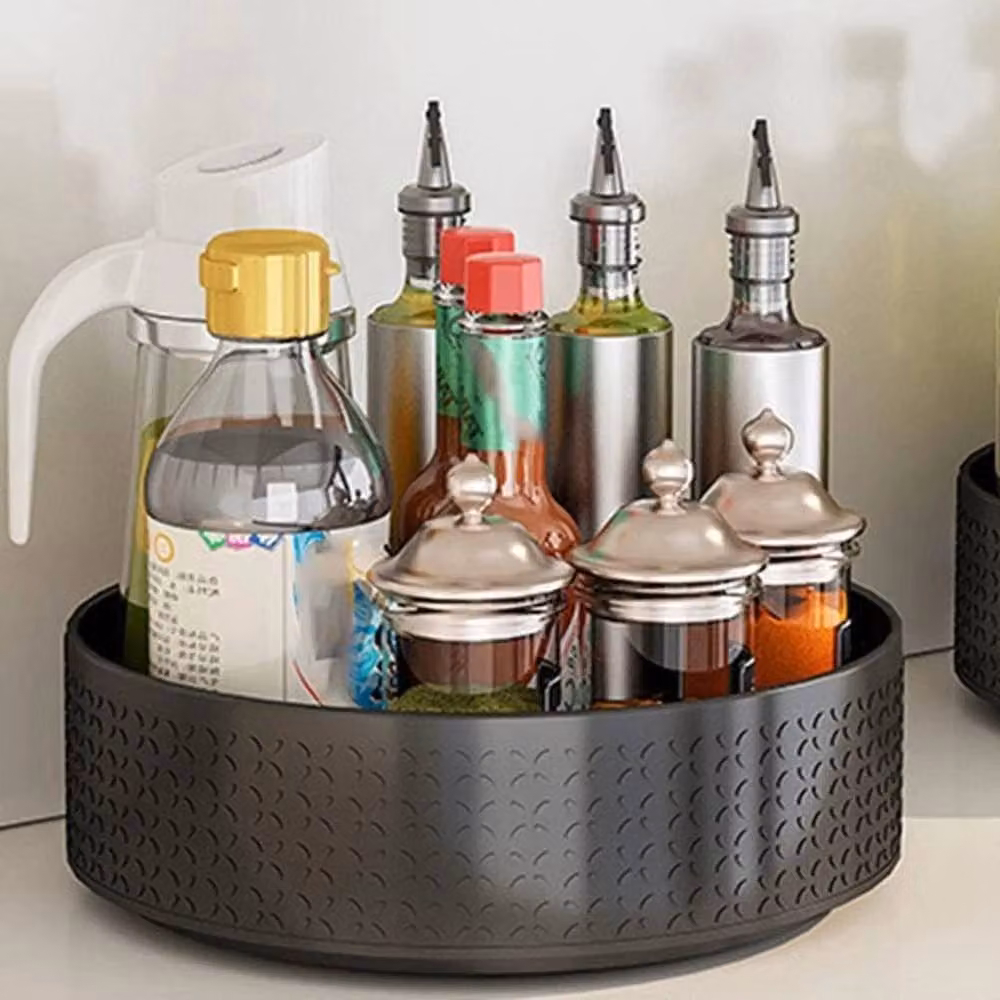 PAWNORA Single Tier Rotating Spice Jar Storage Rack, Black Metal, W: 25.0 cm, D: 7.5 cm – 6