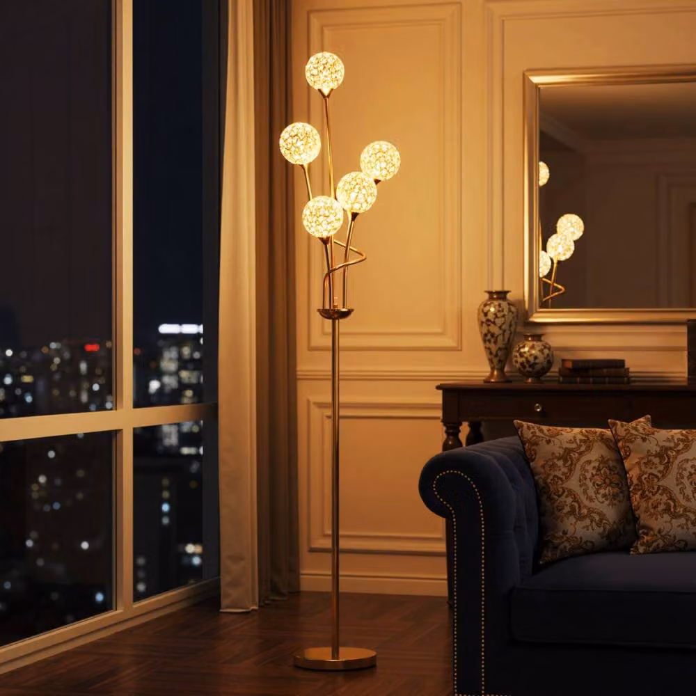 Wyld Haus Rarodi 5 Light Gold Crystal Floor Lamp, Height: 156 cm – 4