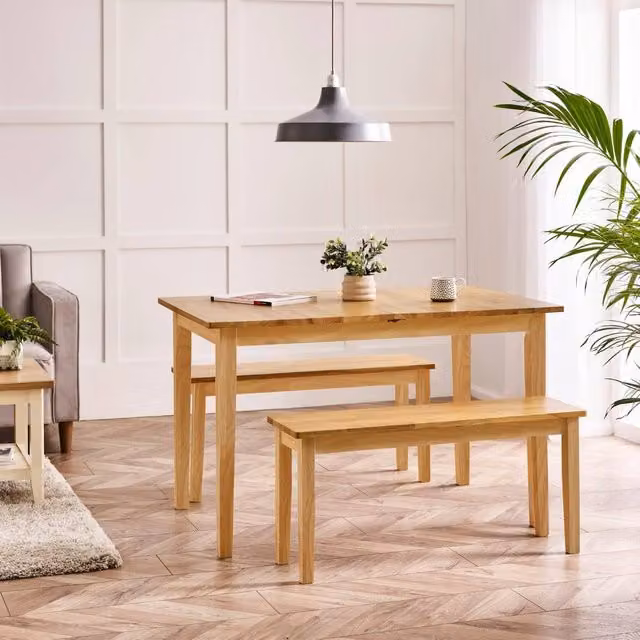 FurnitureboxUK Salcombe Extending Oak Effect Wooden Table and 2 Tenby Benches in Brown