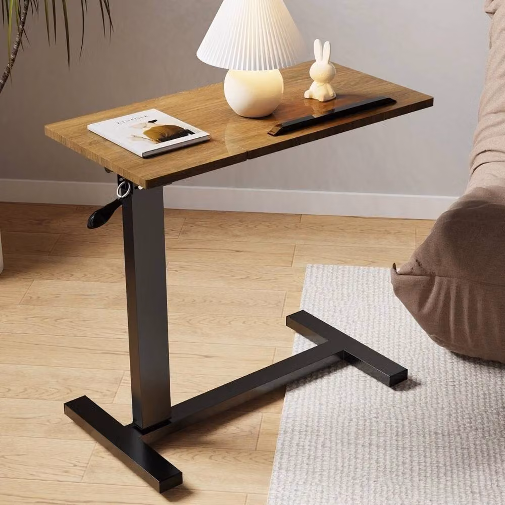NESTLUNE Brown Adjustable Overbed Bedside Table with Tilting Top and Height Adjustment, W: 100 cm, D: 80 cm – 3
