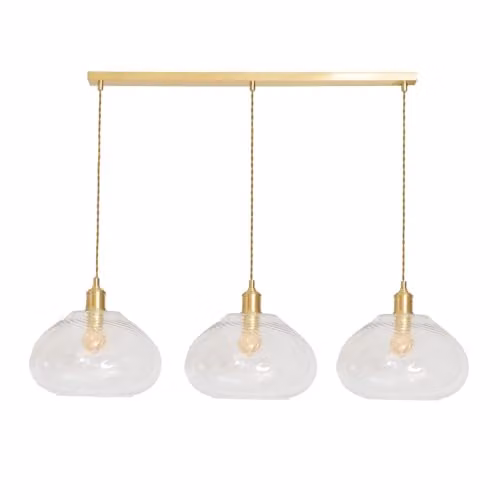 ValueLights Corinne Twill 3 Drop Brushed Gold and Transparent Glass Pendant Light with LED Bulbs – 1