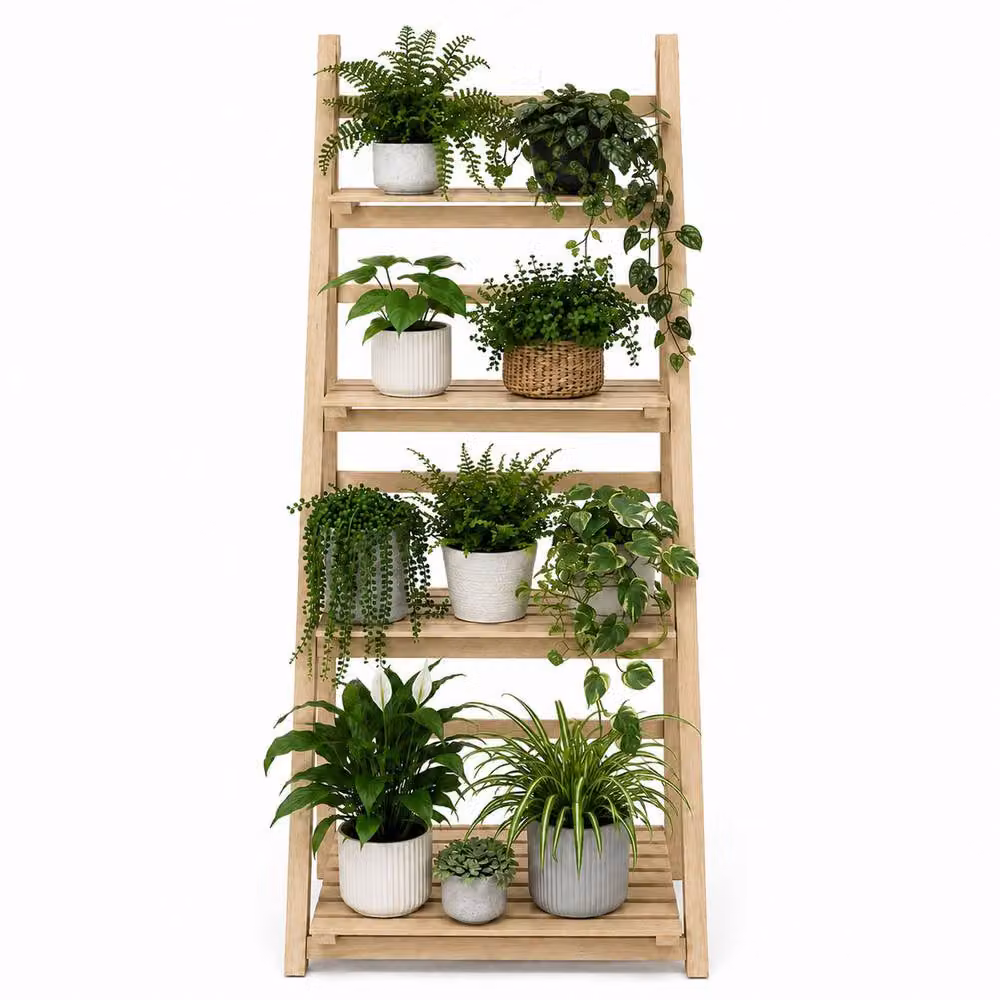 Neo 4 Tier Foldable Wooden Plant Stand in Teak, H 112.0 x W 41.0 x D 33.0 cm – 5