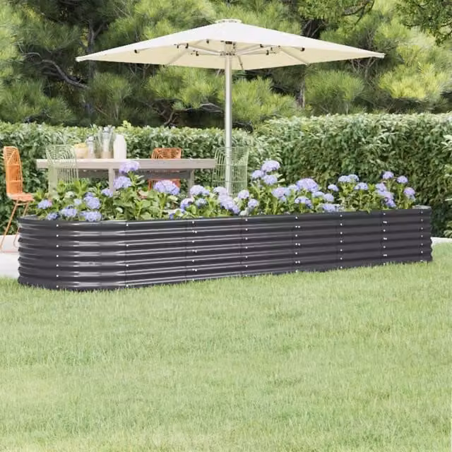 Berkfield Home Garden Powder-coated Steel Raised Bed in Anthracite Black, W: 296 cm, D: 80 cm, H: 36 cm