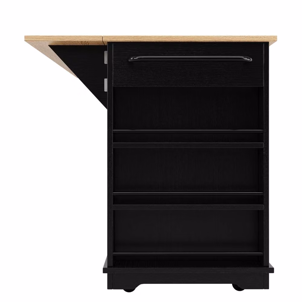 Rolipo Kitchen Island Dining Trolley with Wood Grain Top and Glass Cabinet in Black – 6