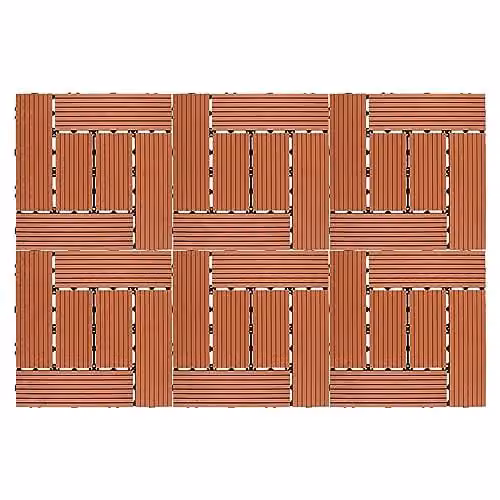 mysmartbuy 6 Pack Composite Interlocking Wood-Effect Patio and Deck Tiles in Terracotta, W/D/H: 29.5 x 29.5 x 2 cm per tile – 1