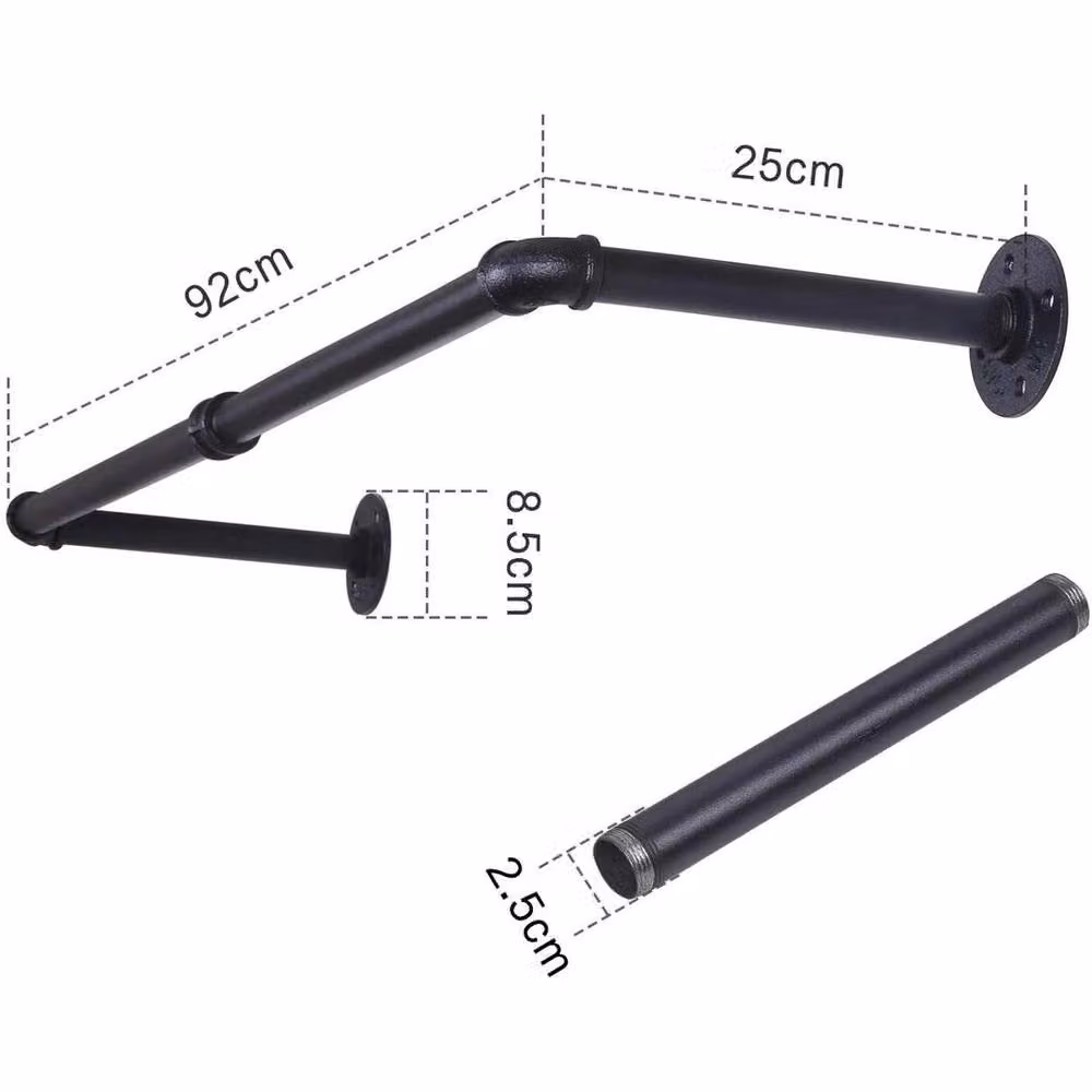 FLAVORA Industrial Pipe Wall Mounted Clothing Rack in Matt Black, W: 100 cm, D: 15 cm, H: 92 cm – 2