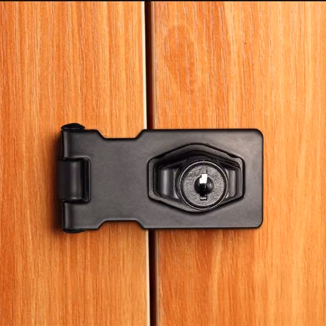 Livingandhome Metal Mechanical Keyed Hasp Lock for Cabinet, Black, W: 8.15 cm, D: 3.2 cm, H: 3 cm