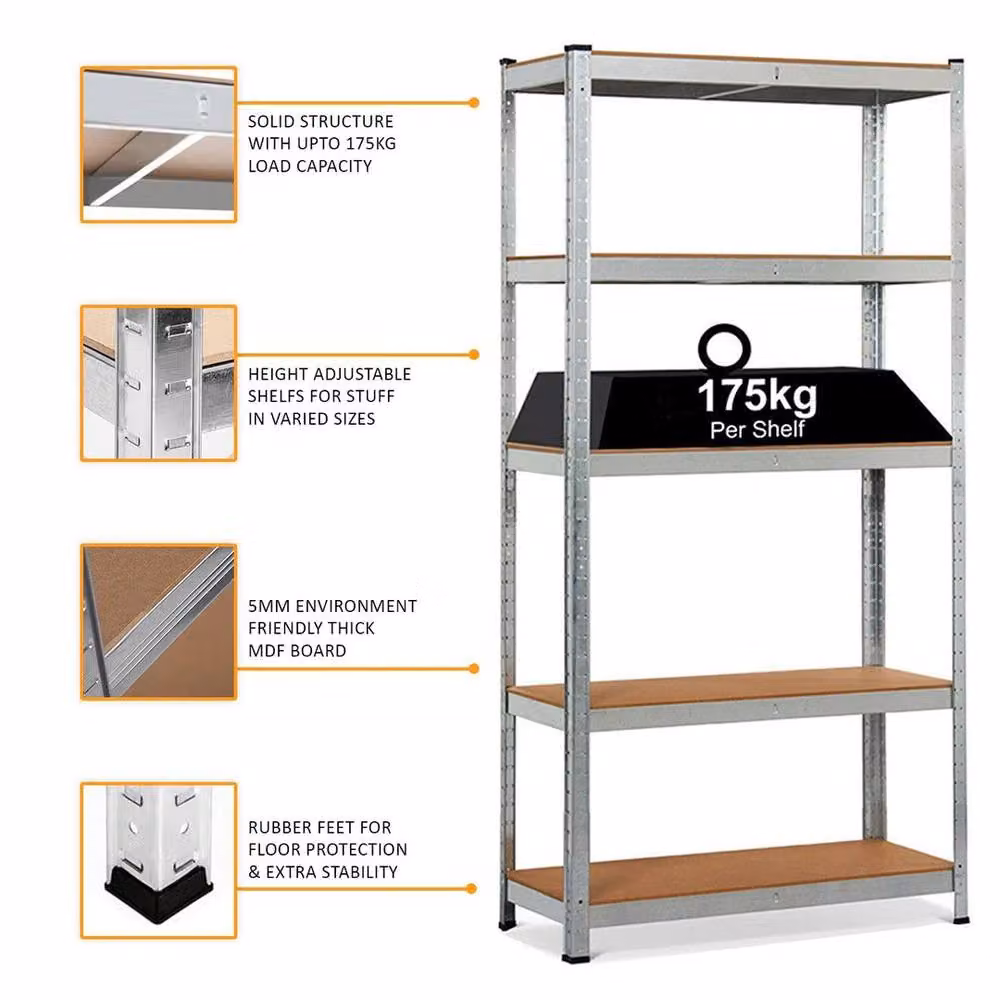 FORGEVIO Set of 2 Heavy Duty 5 Tier Steel Garage Shelving Units in Silver – 2