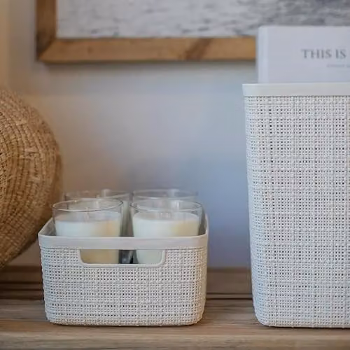 Curver Jute Style Plastic Storage Basket, White, 4.5 l – 3