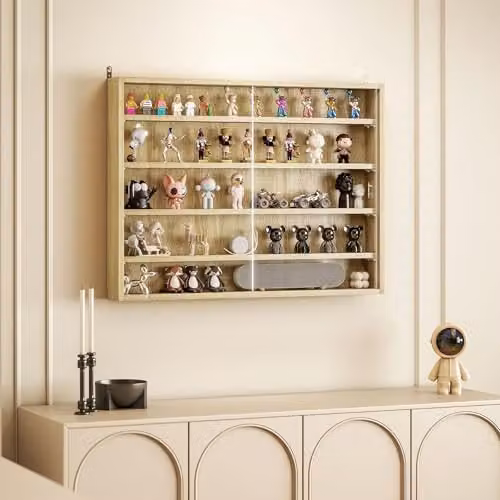 HOMCOM Wall Mounted 5-Tier Display Cabinet with Glass Doors in Oak Brown, W: 60 cm, H: 80 cm – 4